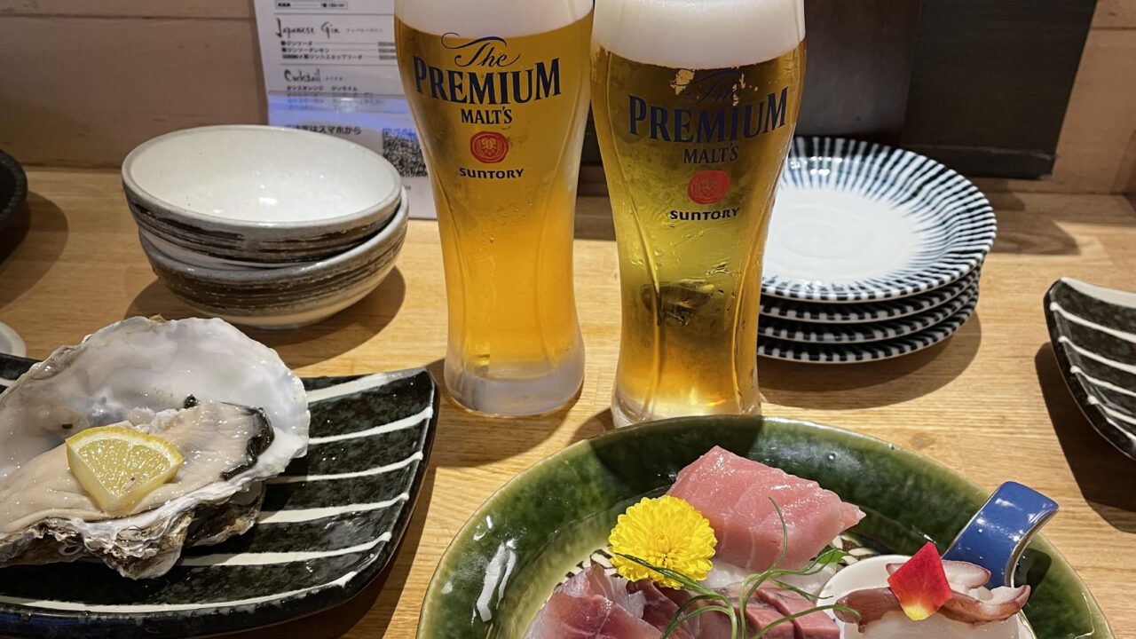 さかなとお酒 うぉんたなのお刺身とビール
